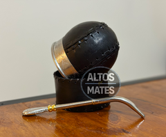 MATE IMPERIAL BOLITA ACERO INOXIDABLE + BASE + BOMBILLA PICO LORO COCO ACERO INOX CUERO NEGRO - comprar online
