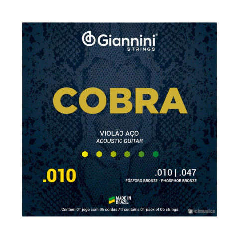 Encordoamento Giannini Cobra GEEFLEF Violão Aço Phosphor Bronze (.010 – .047)