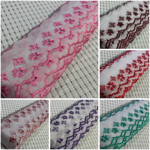 Bordado Inglês de Lese Bicolor - largura 5cm x 13.7 metros - comprar online