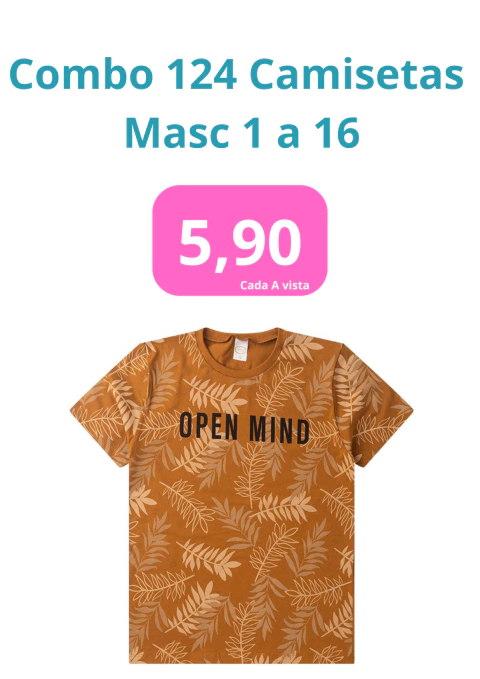 COMBO 124 CAMISETAS MASC 1 A 16 - comprar online