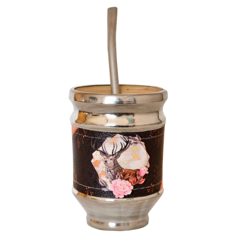 Mate de madera Ciervo y Flores
