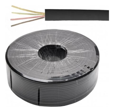 Cabo Liso Chato P/ Tel 4 Vias Preto Rolo C/ 300mts