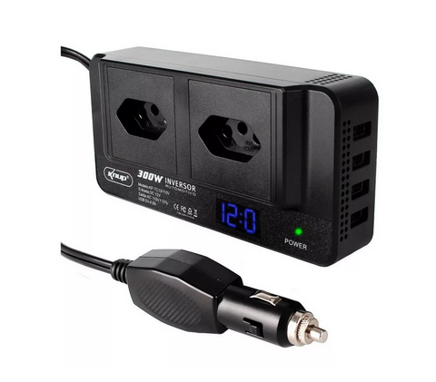 INVERSOR DE TENSÃO 12V 300W/100V = 4 TOMADAS USB