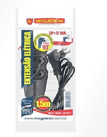 EXTENSÃO PP PLANO 90G 3X0,75X1,50M ATE 220V PRETO