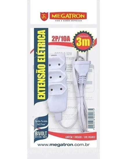 EXTENSÃO DE CABO PARALELO 2X0,75 X 3M - BR