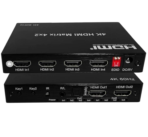 SPLITTER SWITCH MATRIX HDMI 4X2 3D 4K COM CONTROLE REMOTO