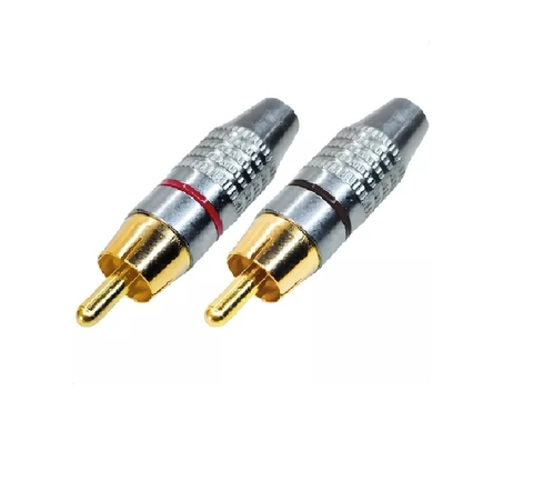 Kit 5 Pares Plug RCA Macho 6mm Metal Níquel Ponta Gold
