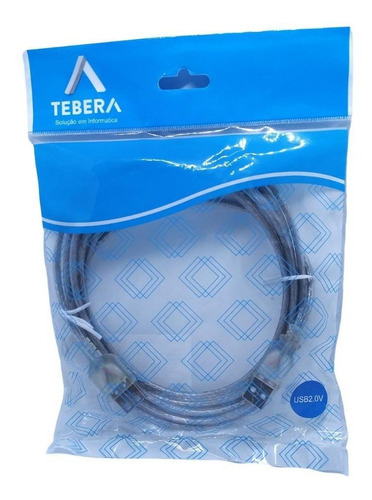 Cabo Usb A Macho X Usb B Femêa 2.0 3 Mts Cristal - TEBERA