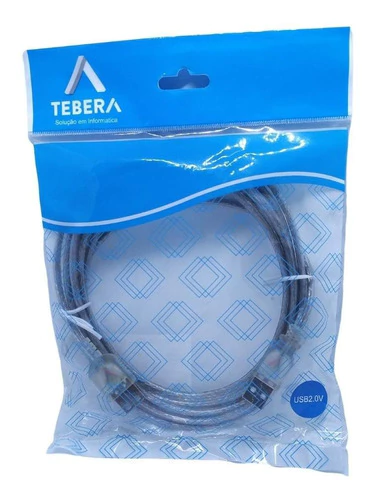 Cabo Usb A Macho X Usb B Femêa 2.0 3 Mts Cristal - TEBERA