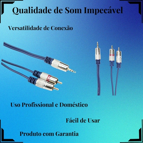 Cabo P2 Stereo + 2rca Metal Prof - Cabo Azul - 3m TEBERA