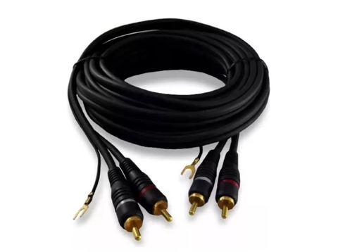 Cabo 2RCA Macho com Fio Terra Gold 5m Azul - Alta Qualidade