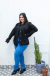 Campera de jean negro intenso con botones y cintura - comprar online