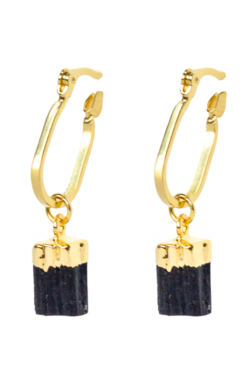 Brinco Portal (Turmalina Negra) Banho Ouro - comprar online