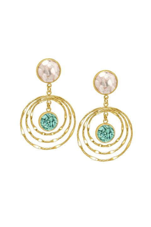Brinco Turquesa Peruana, Madrepérola Banho Ouro 18k Sensatez