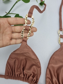 Biquini top Cortininha Calcinha String Marrom Ipanema - loja online