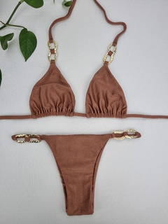 Biquini top Cortininha Calcinha String Marrom Ipanema - comprar online