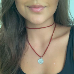 Colar Aura Prata e vinho