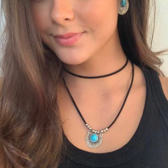 Colar Libertas Preto e Azul Prata - loja online