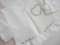 Conjunto Casquinho Coracao Branco/Rosa - Le Joli Petit