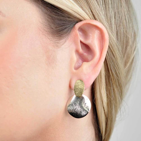 Brinco Semijoia Chapa Oval e Redondo Duo Pri Acessórios