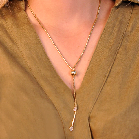 Colar Semijoia Canutilho Esfera Dourado