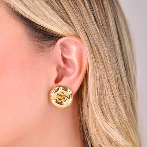 Brinco Semijoia Rosa Metal Pequeno Dourado