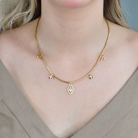 Colar Semijoia Essence Religioso Dourado Pri Acessórios