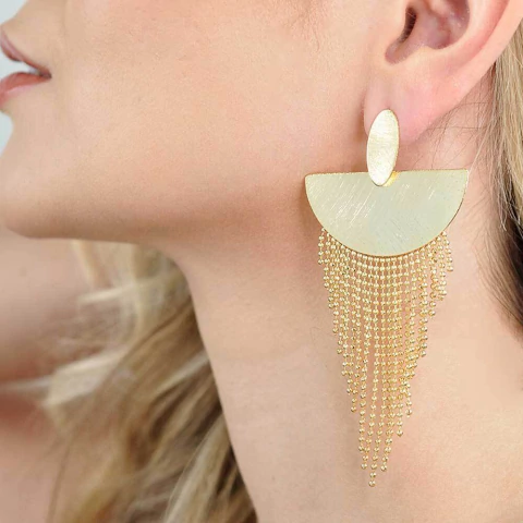 Brinco Semijoia Chapa e Franja Dourado Pri Acessórios