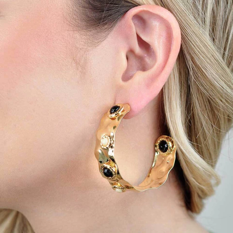 Brinco Semijoia Dunas Argola Martelada Dourado