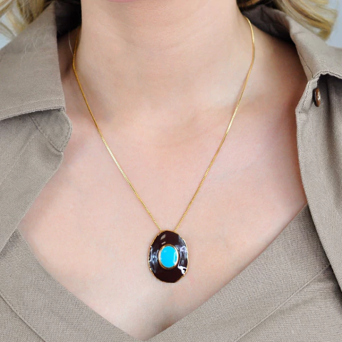 Colar Semijoia Boho Azul e Marrom Dourado Pri Acessórios