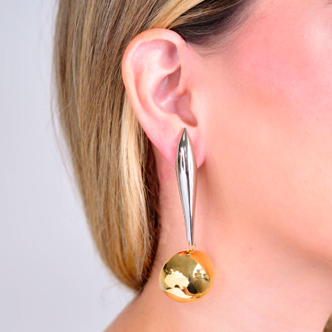 Brinco Semijoia Patty Pêndulo Bolão Duo