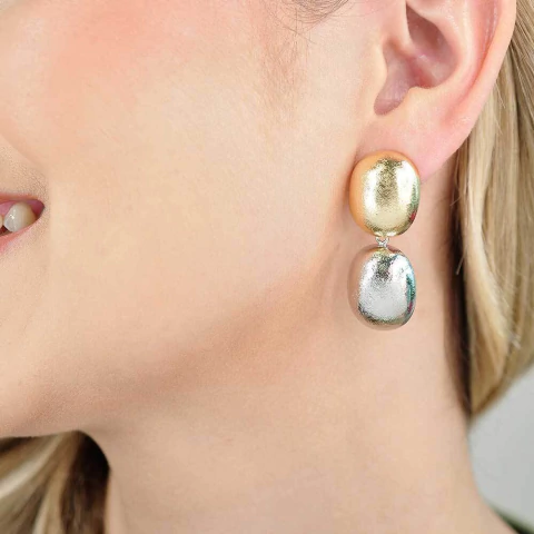 Brinco Semijoia Pêndulo Oval Duo Pri Acessórios