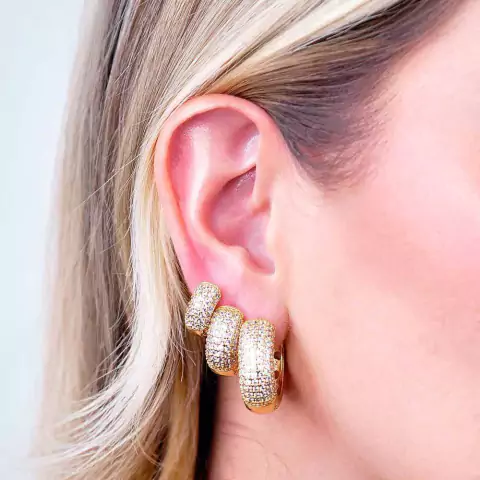 Brinco Semijoia Argola Lídia Trio Cravejado Dourado