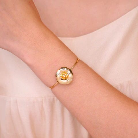 Bracelete Semijoia Rosa Metal Dourado - comprar online