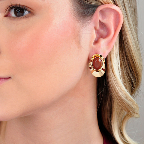 Brinco Semijoia Dunas Oval Martelado Dourado Pri Acessórios