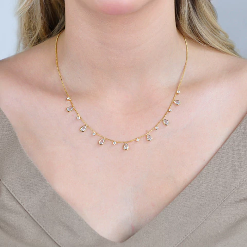 Choker Semijoia Essence Gota Cristais Dourado Pri Acessórios