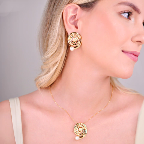 Conjunto Semijoia Fundo Do Mar Pérola Dourado - comprar online