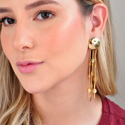 Brinco Semijoia Dunas Cascata Dourado Pri Acessórios