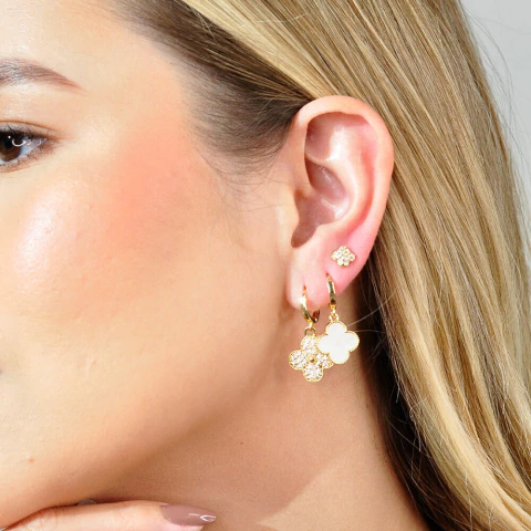 Brinco Bijuteria Trio Trevo Pri Acessórios