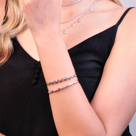 Bracelete Semijoia Cristal Banho De Ródio - comprar online