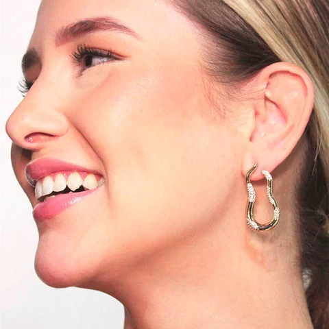 Brinco Orgânico Duo Banho Ouro 18K Banho Ródio Feminino