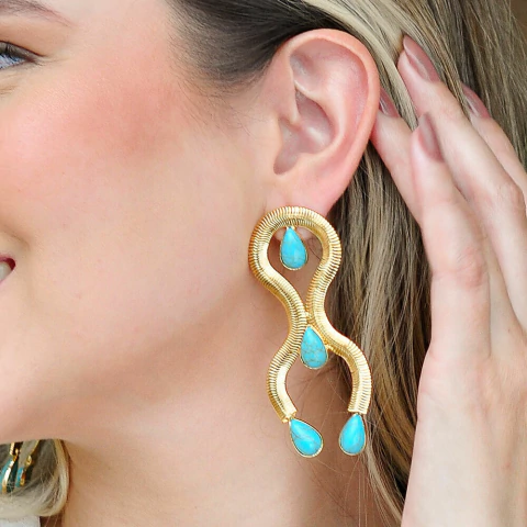 Brinco Semijoia Dunas Malha e Gotas Dourado Pri Acessórios