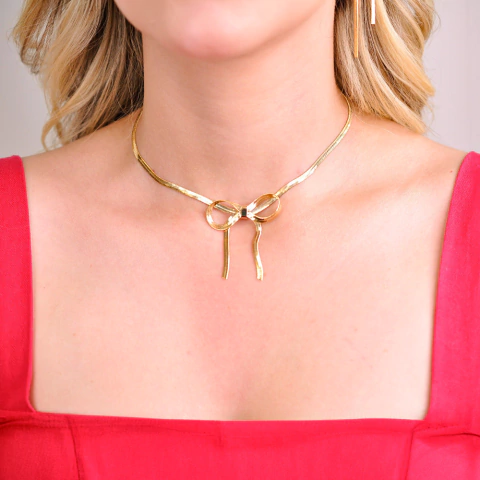 Choker Semijoia Cinthia Malha Laço Dourado