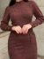 Vestido Midi Feminino de Inverno Marrom em Lansinha com Manga Longa, Gola Alta e Botões Dourados - comprar online