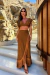 CONJUNTO CROPPED E SAIA EM CROCHÊ MARROM