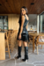 VESTIDO CURTO EM COURO ECO COM FRANJAS PRETO - comprar online