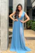 VESTIDO LONGO GRACE AZUL SERENITY COM FORRO E MANGAS REMOVIVEIS - loja online