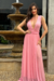 VESTIDO LONGO GRACE ROSA COM FORRRO E MANGAS REMOVÍVEIS