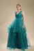 VESTIDO LONGO EM TULE COM CAMADAS AZUL ESVERDEADO - comprar online