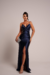 VESTIDO DE FESTA SEREIA COM ALÇA DE STRASS MARINHO